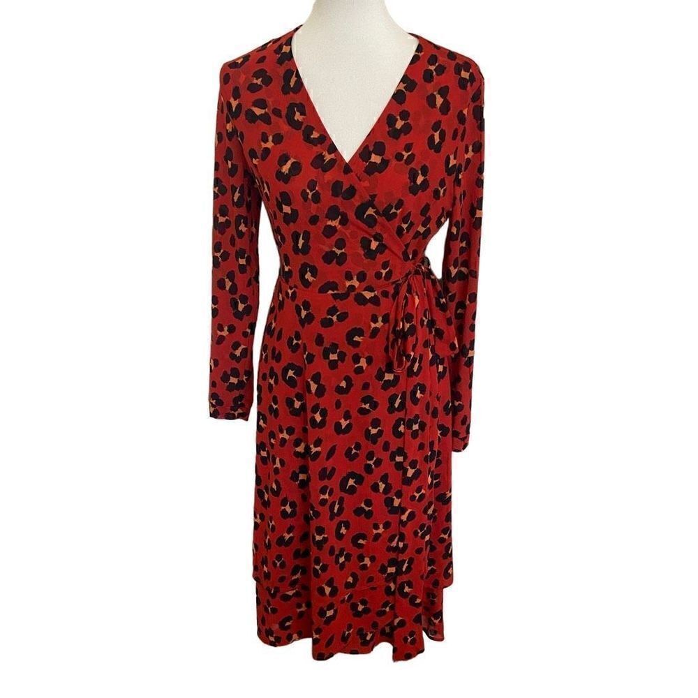 CAbi #5571 Siren Red Leopard Wrap Dress Medium Animal Print Cheetah